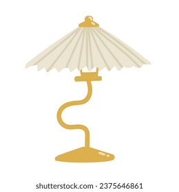 Modern interior table lamp hand drawn vector illustration. Golden table lamp with pleated shade isolated on white. Scandinavian mid century home light interior decor. Cozy elegant stylish furniture.