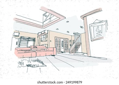 desenho à mão do vetor interior moderno