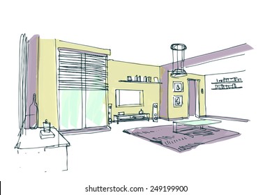 modern interior vector hand drawn sketch