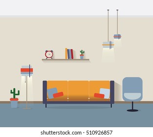 Modern interior Vector. Home decoration design of a living room for web site, print, poster, presentation, infographic. Flat design illustration  