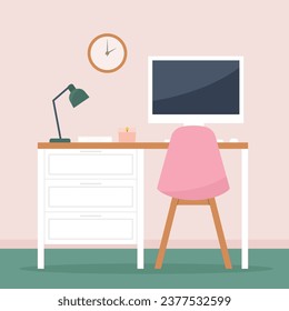 modern interior workspace; home office, student's room concept- vector illustration