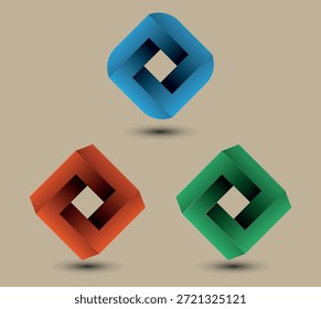 Diseño moderno de logotipo de rombo 3D entrelazado