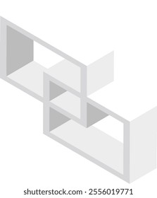 Modern interlocking white shelves creating a stylish storage solution are presented in an isometric view, showcasing their unique design and functionality