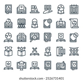 modern international literacy icon pack. perfect for linear ui designs featuring vector book, write, book, book, education and more icons.