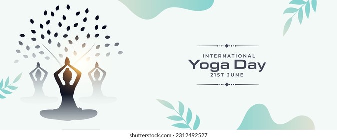 modern international yoga day banner with creative tree design vector