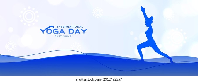 modern international yoga day banner with women doing exercise vector