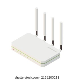 Modern internet 5g communication technology isometric composition with isolated image of router vector illustration
