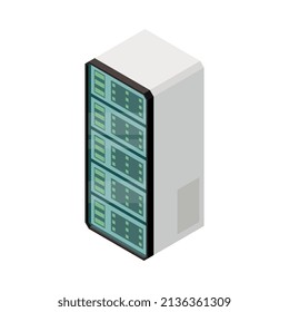 Modern internet 5g communication technology isometric composition with isolated image of server cabinet vector illustration