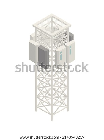 Modern internet 5g communication technology isometric icon with communication tower 3d vector illustration