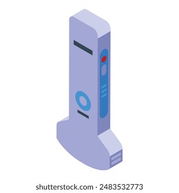 Modern internet router standing on a white background, depicted in a sleek isometric view