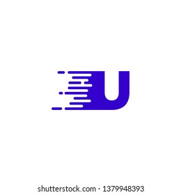 modern internet speed technology blue U logo letter design concept