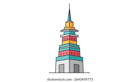 A Modern Interpretation of a Classic Pagoda Design with Vibrant Color Combinations