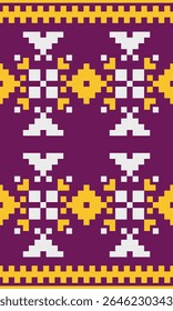 A modern interpretation of pixel based design combining retro video game aesthetics with abstract motion and layered color blocks that transform the fabric into visual rhythm