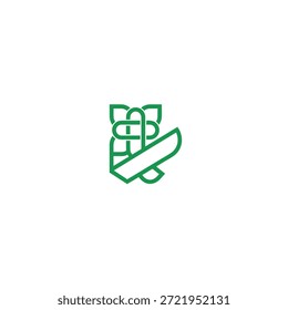 Modern intertwined lines forming complex geometric emblem. Green symbol for synergy partnership and security.