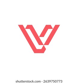 Modern Intertwined V or Abstract Monogram Logo in Coral Red