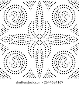 Modern Intricate Dotted Design Pattern with Symmetrical Circular and Curved Triangular Elements and Central Abstract Element. Embroidery,  Fabric, Cushion and Carpet Design.