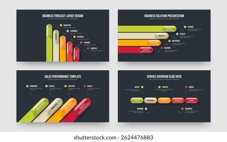 Modern Introduction Five Four Four Five Step Diagram Presentation Template Vector Illustration Bundle. Investor Growth 5 4 4 5 Option Infographic Slideshow Design Set.
