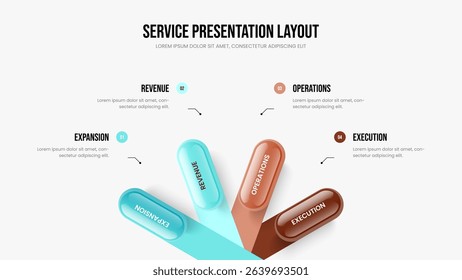 Modern Introduction Four Element Diagram Slide Template. Service Visualization Frame Layout Vector Illustration. Market Showcase 4 Step Infographic Presentation Design.