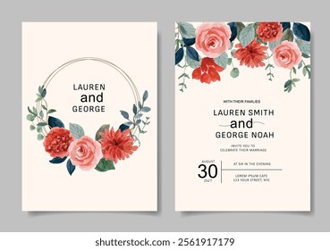 Modern invitation card with beautiful flowers. Illustrator and designer. Wedding Invites, save the date, Birthday Invites, Video Invites, E-Cards.