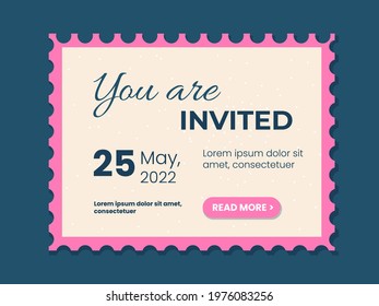 Modern invitation template. Post mark style. You are invited. Design for advertisement, label, poster or banner, wedding, greeting card, web ad.