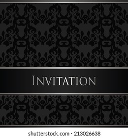 Modern invitation. Vintage seamless wallpaper in black   
