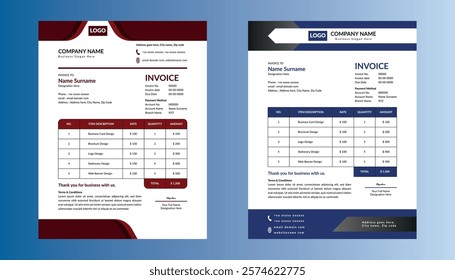 Modern Invoice Design in Bundle. Elegant Template Display for Promotional Campaign.