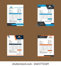 Modern Invoice Design in a Bundle of Four. Abstract Layout Display for Promotion.
