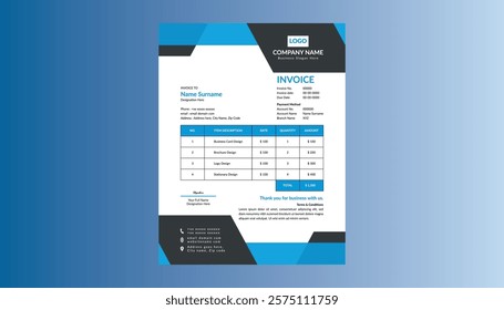 Modern Invoice Design. Dynamic Layout Display for Promotional Campaign.