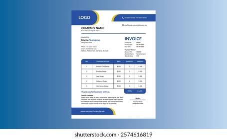 Modern Invoice Design. Minimal Layout Display for Promotional Campaign.