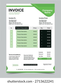 Modern invoice template design with green and black color Pro Vector.