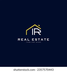 modern IR letter real estate logo in linear style with simple roof building in blue