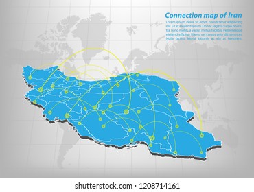 Modern of iran Map connections network design, Best Internet Concept of iran map business from concepts series, map point and line composition. Infographic map. Vector Illustration.