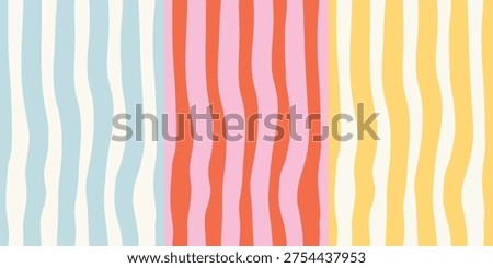 Modern irregular seamless patterns set, colorful hand-drawn textures with striped prints. Red, yellow, blue, pink and white. Beautiful abstract print for textile, wrappimg paper. Birthday, scrapbook.