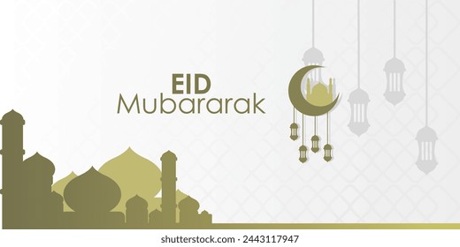 modern Islamic banner for Eid Mubarak moment design. Display moon mousque with Ramadan lantern.