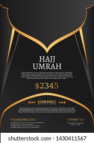 Modern Islamic black design with gold element for hajj or umrah flyer,brochure,banner,background template vector illustration