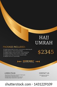 Modern Islamic black design with gold element for hajj or umrah flyer,brochure,banner,background template vector illustration