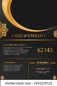 Modern Islamic black design with gold element for hajj or umrah flyer,brochure,banner,background template vector illustration