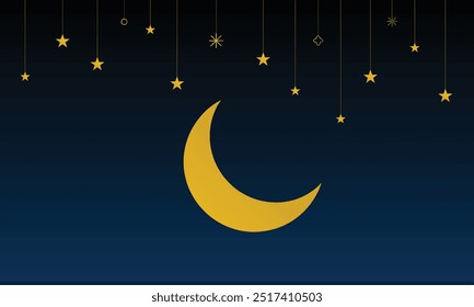Moderner islamischer Halbmond mit hängenden Sternen, Vektorgrafik | Ramadan Moon Vector Clipart EPS