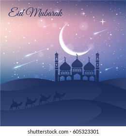 Modern Islamic Eid Mubarak Card Illustration Suitable For Printing, Social Media, and Any Other Eid Related Occasion