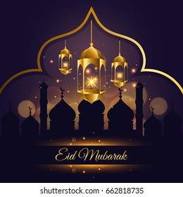 Modern Islamic Eid Mubarak Card Illustration
