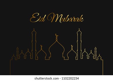 Modern Islamic Eid Mubarak Wide Background Banner And Card Illustration