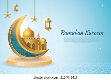 Modern Islamic Holiday Banner In 3D Style Vector, Suitable For Ramadan, Hari Raya, Idul Fitri ( Eid Al Fitr ), Eid Al Adha And Mawlid. 