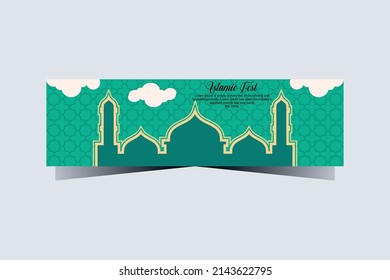 Modern Islamic holiday banner, suitable for Ramadan, Eid, Eid al-Adha and Maulid. green background