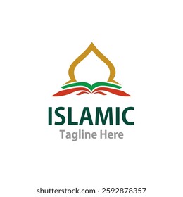 Modern Islamic Logo With a book and a dome with the word islamic written below it.