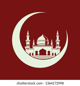 Modern Islamic Mosque Crescent moon Mosque Dome logo - Vector