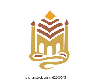 Modern Islamic Mosque Logo - Elegant Brown Mosque Silhouette