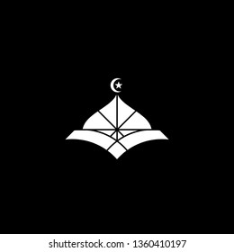 Modern Islamic Mosque And Quran Logo Isolated on Black Background. Vector Illustration