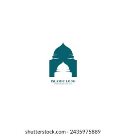 Mezquita islámica moderna y logotipo del Corán con plantilla de vector de fondo blanco
