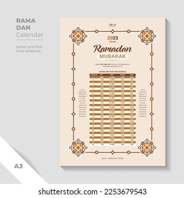 Modelo de diseño de calendario ramadán de patrón islámico moderno para la programación iftar.