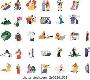 Modern Islamic Woman Lifestyle  Vector Illustration